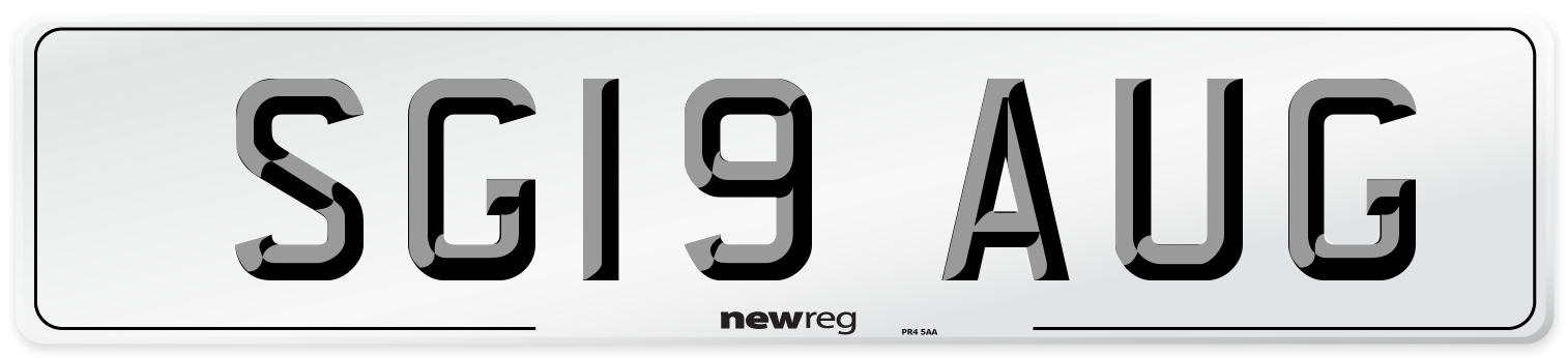 SG19 AUG Number Plate from New Reg